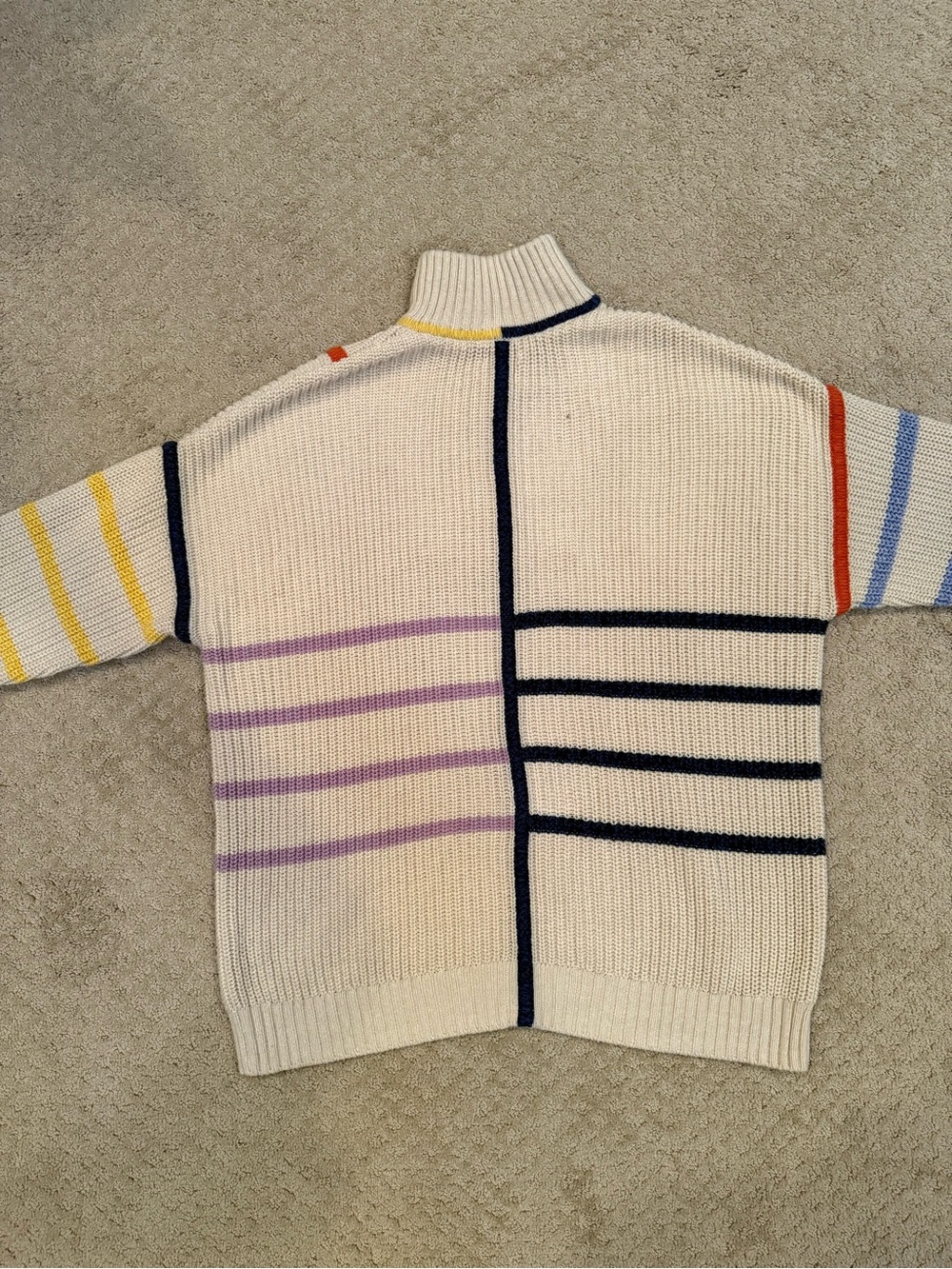 STAUD Hampton Colorblock Stripe Half Zip Chunky Knit Sweater Medium - Picture 7 of 7